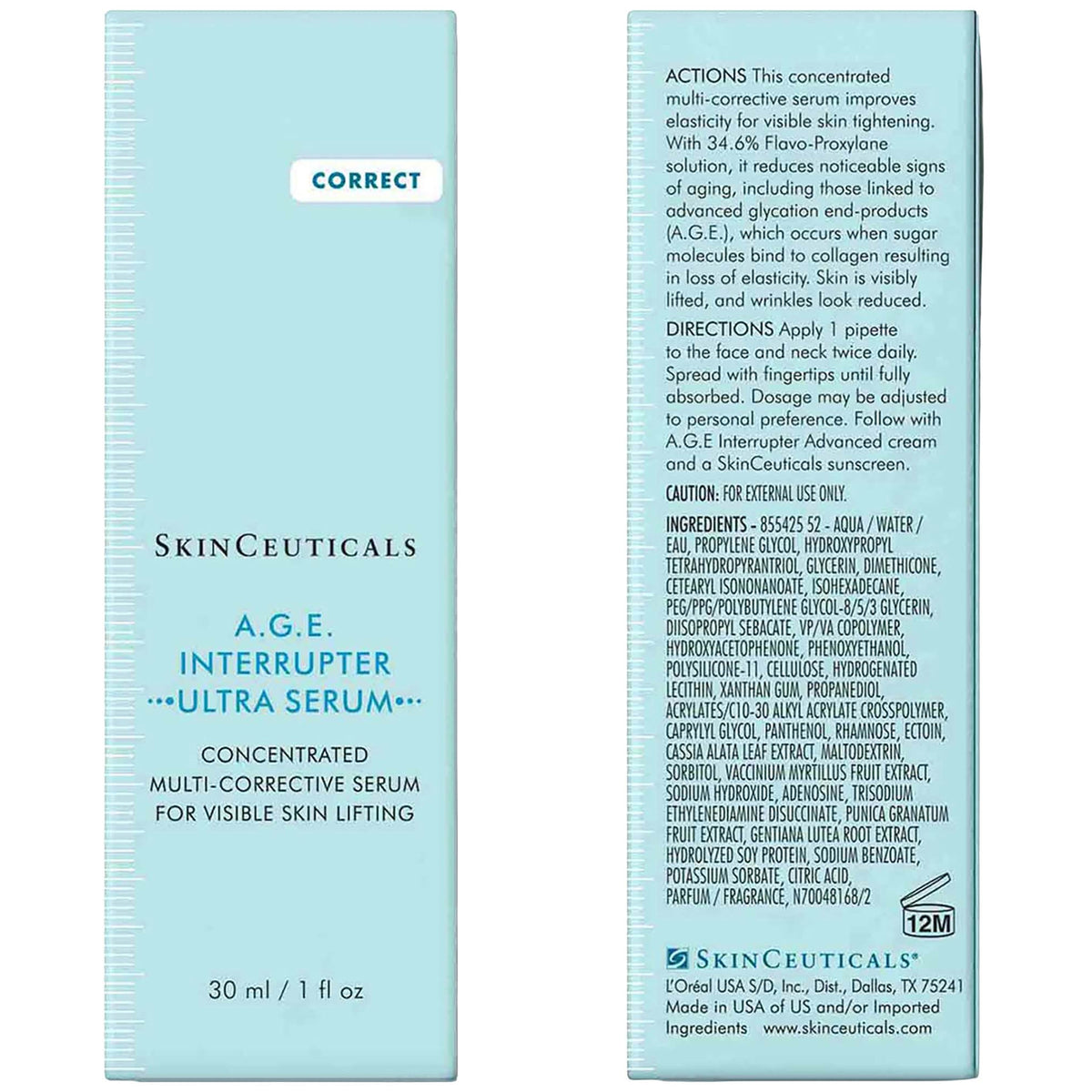 SkinCeuticals A.G.E. Interrupter Ultra Serum packaging with text on a white background
