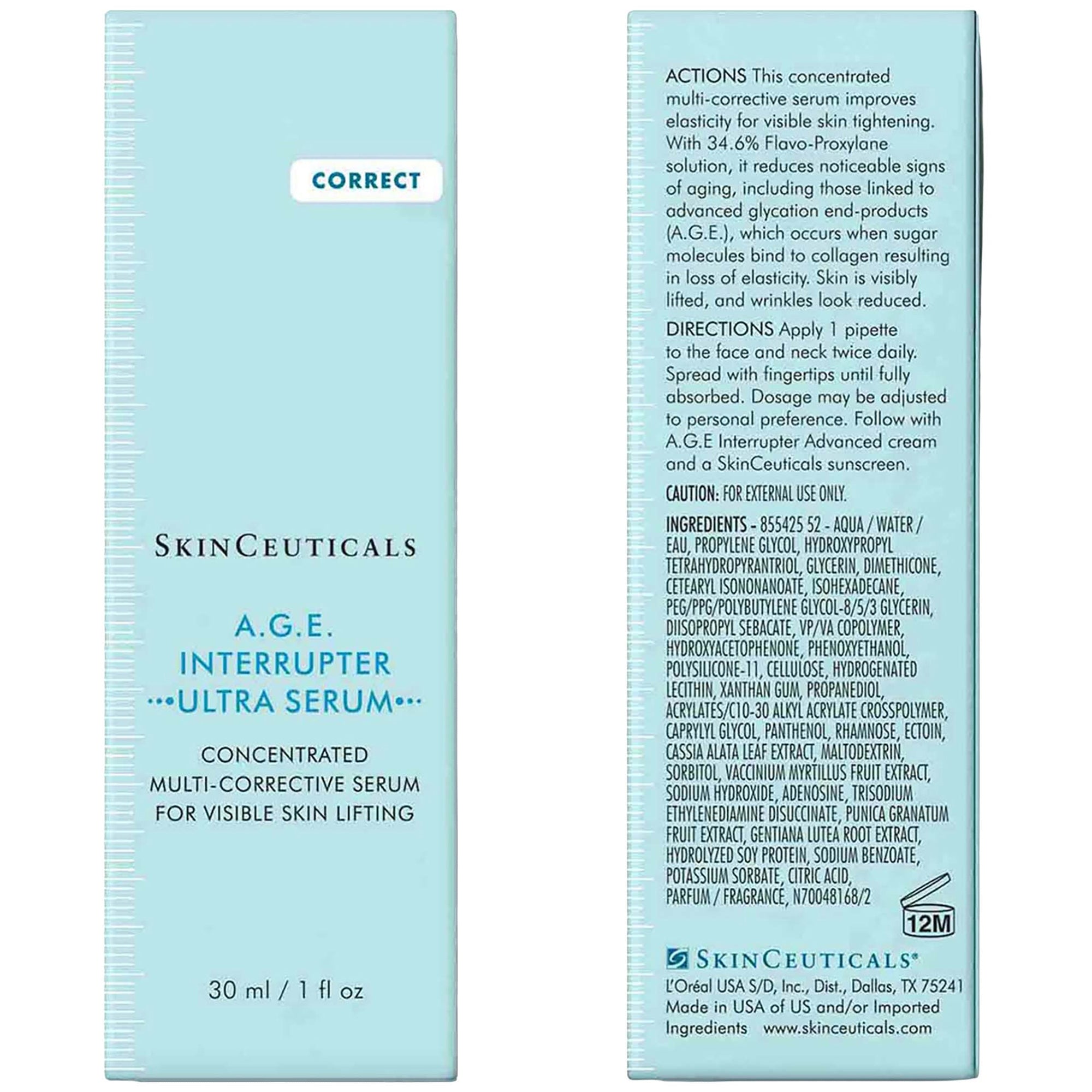 SkinCeuticals A.G.E. Interrupter Ultra Serum packaging with text on a white background