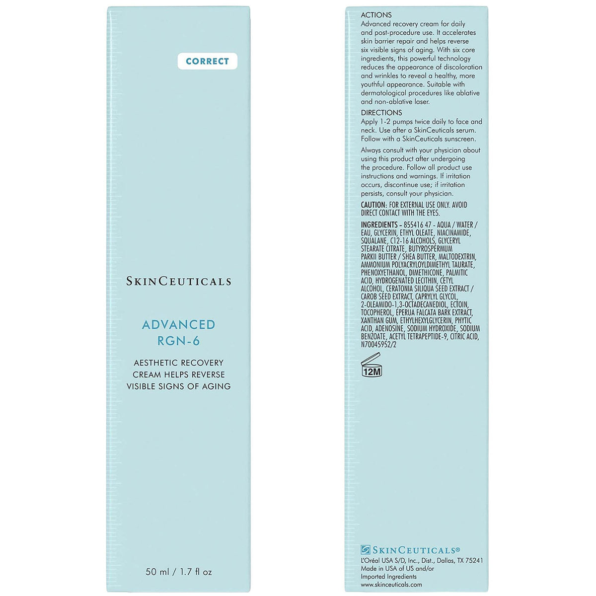 SkinCeuticals Advanced RGN-6 skincare product packaging with text on a light blue background