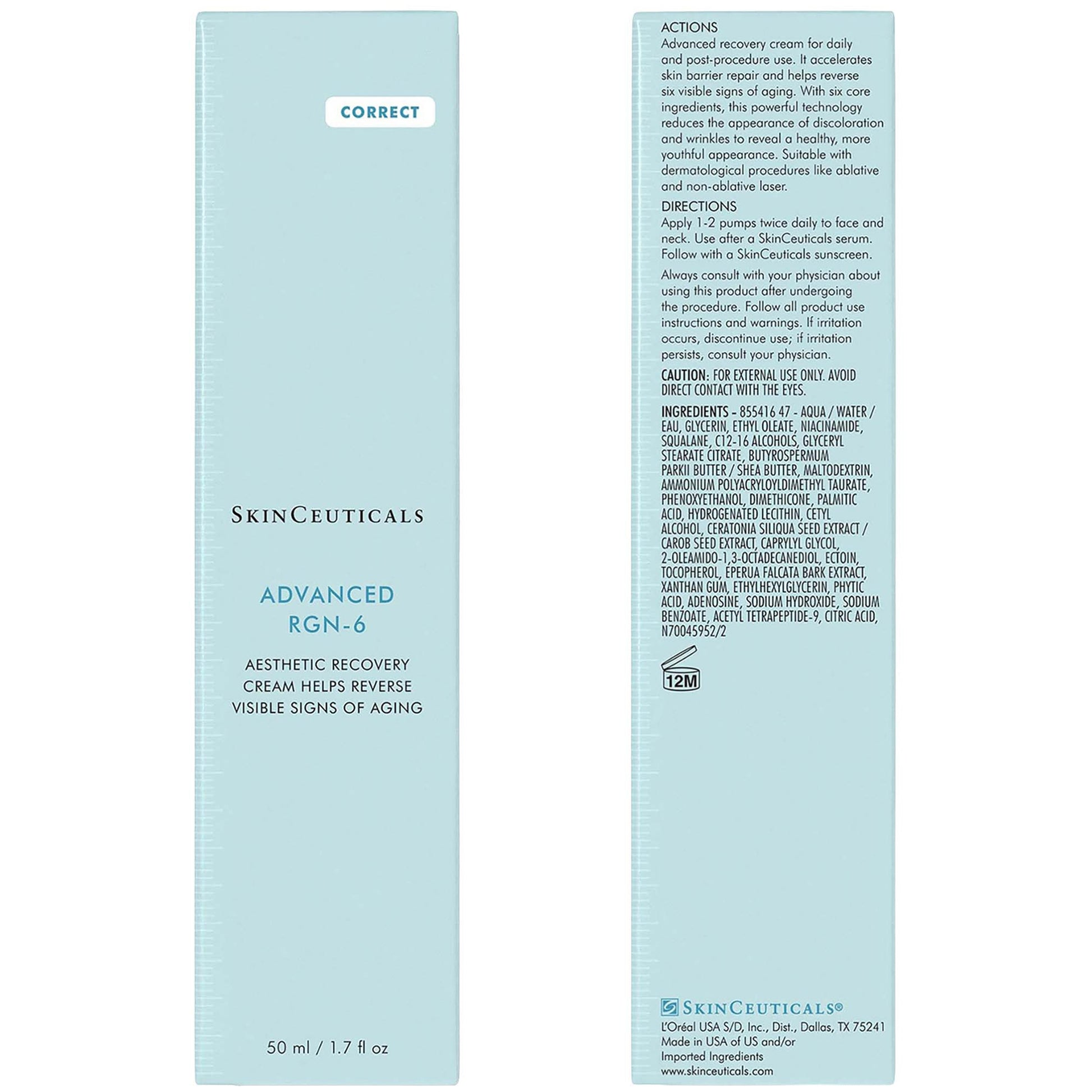 SkinCeuticals Advanced RGN-6 skincare product packaging with text on a light blue background