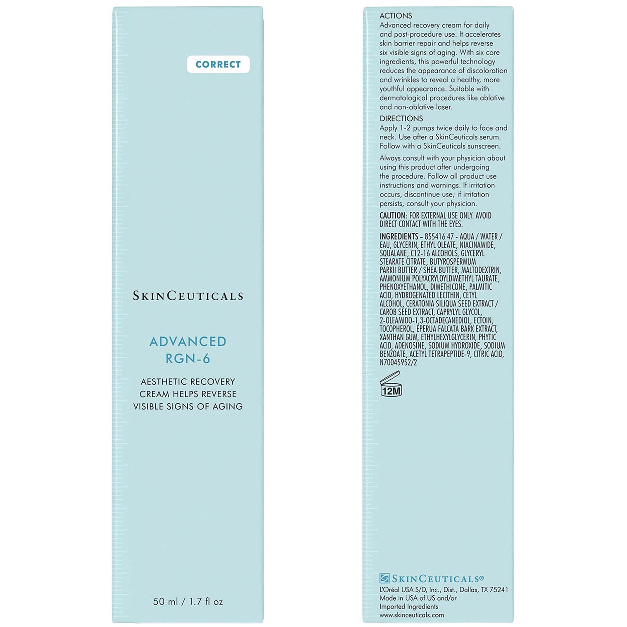 SkinCeuticals Advanced RGN-6 skincare product packaging with text on a light blue background
