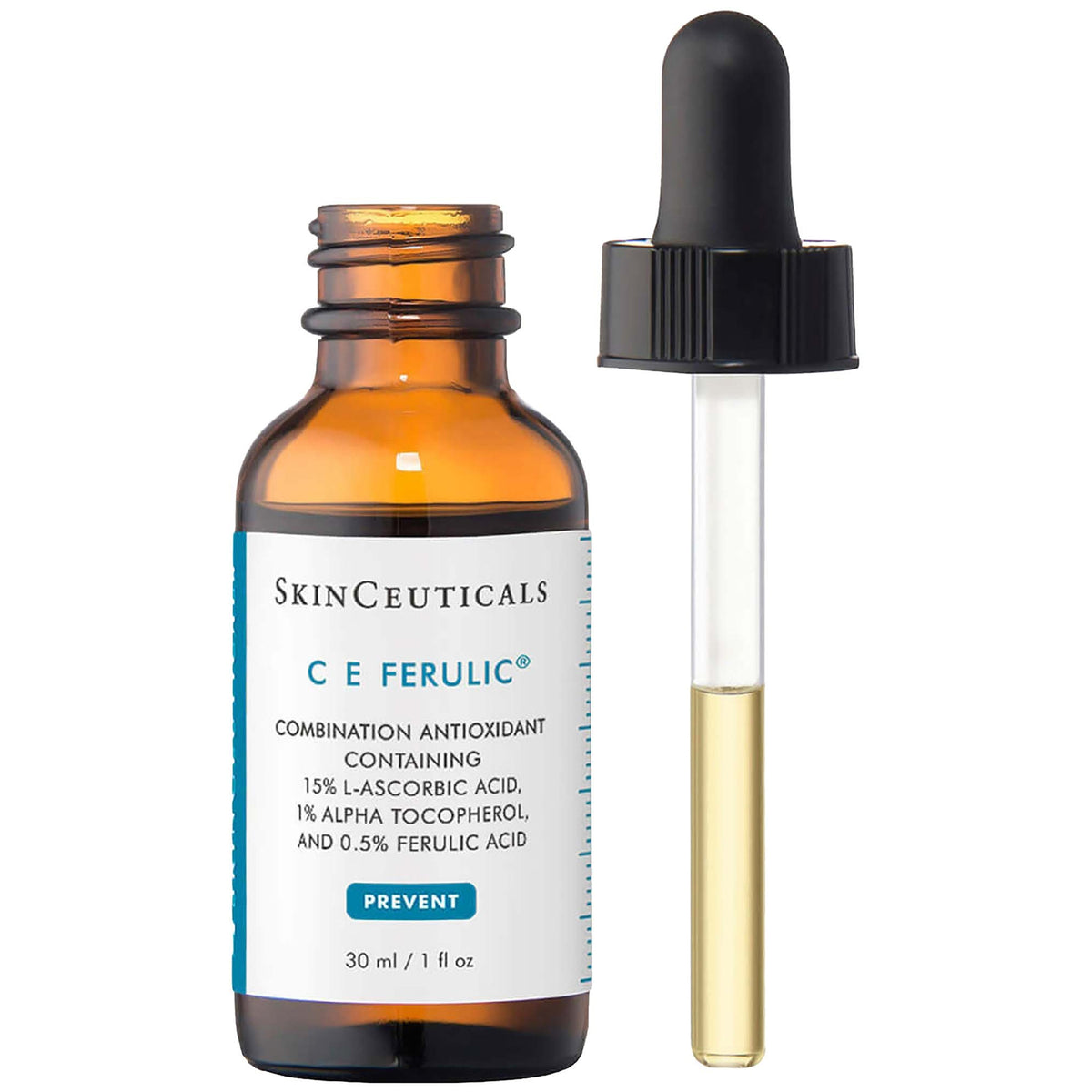 SkinCeuticals C E Ferulic skincare serum with dropper on a white background
