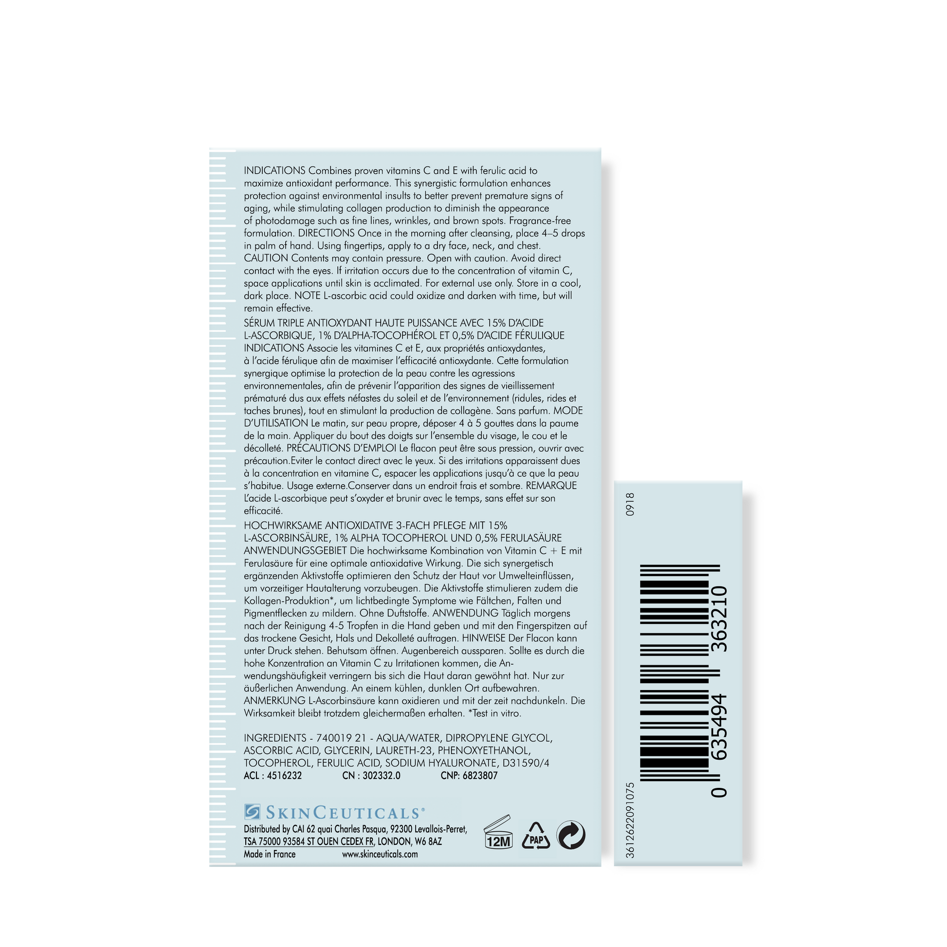 Back label of a skincare product with text and a barcode on a white background