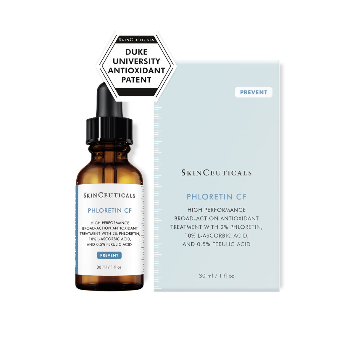 SkinCeuticals Phloretin CF serum bottle and packaging on a white background