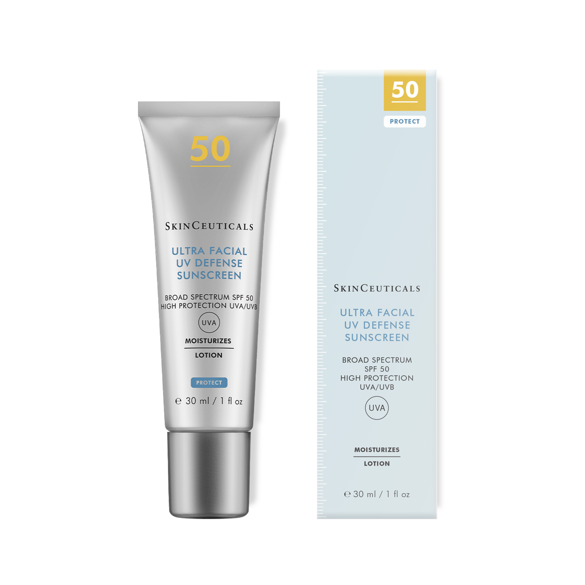 SkinCeuticals Ultra Facial UV Defense Sunscreen SPF 50 with packaging on a white background