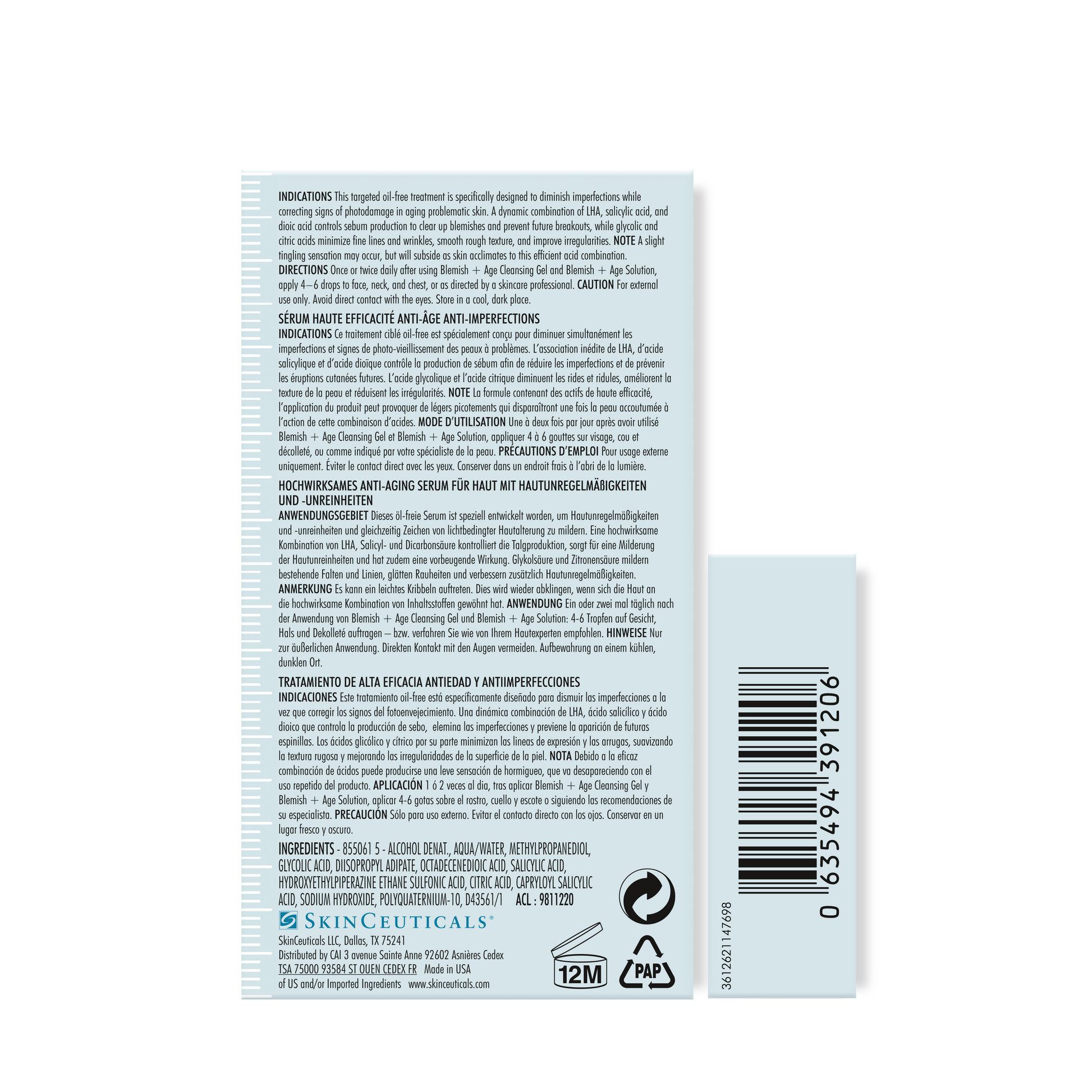 Back of a skincare product packaging with text and a barcode on a white background