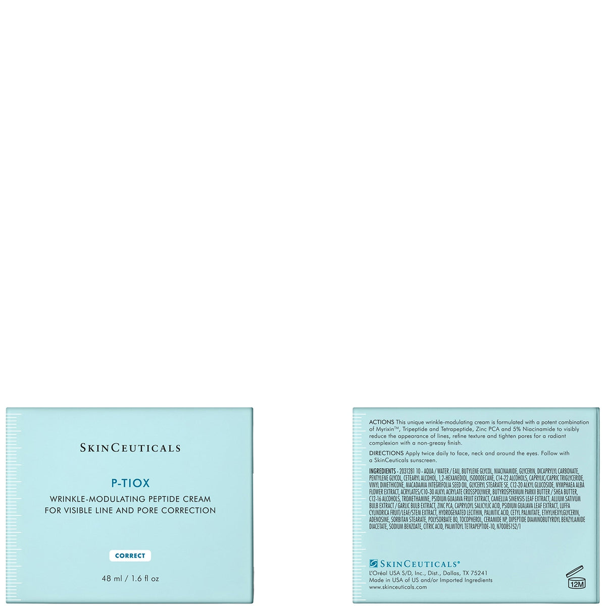 SkinCeuticals P-TIOX skincare product packaging with text on a white background