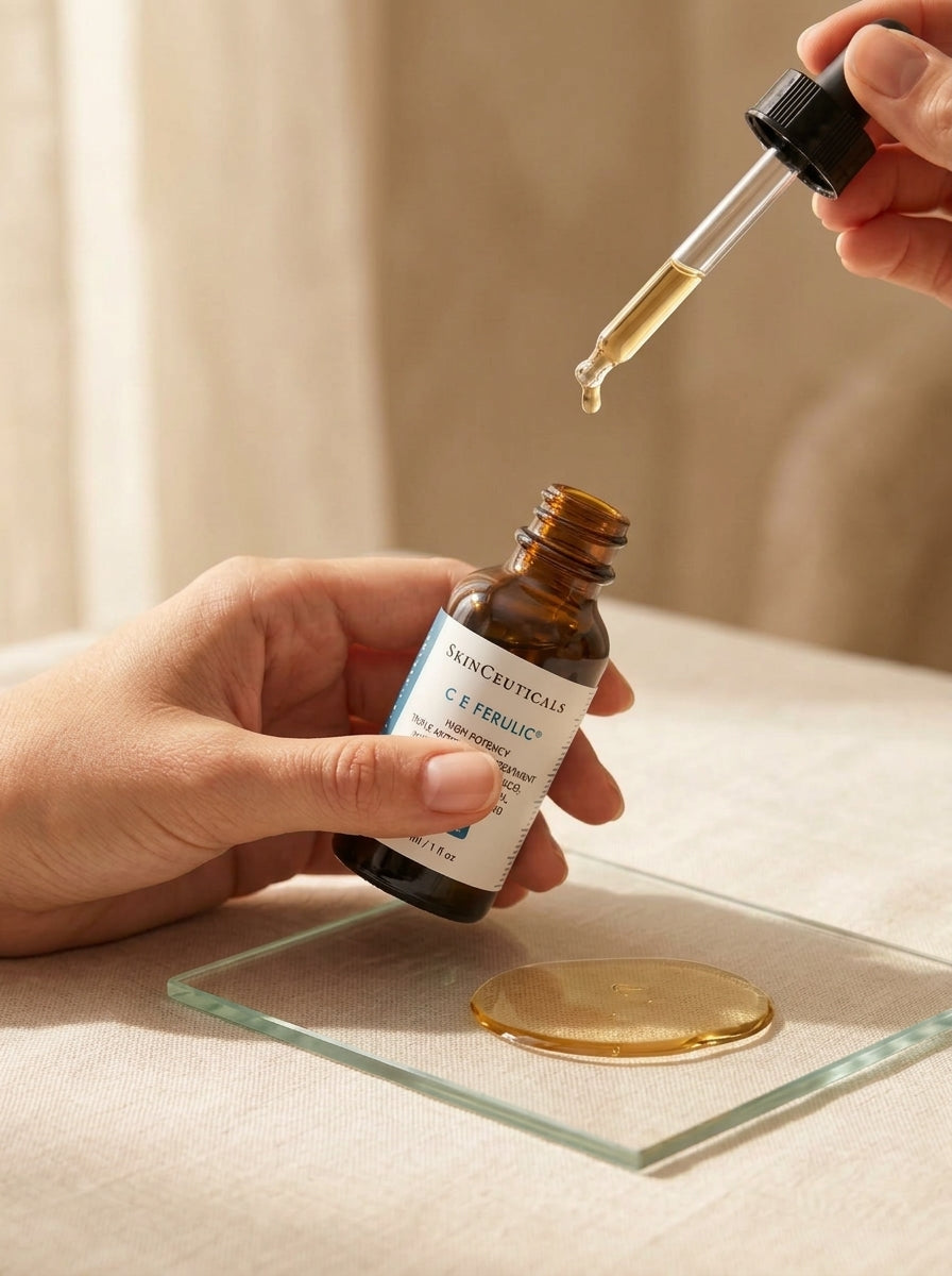 Open C E Ferulic bottle with the dropper held above it